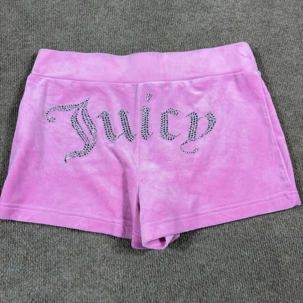 Juicy Couture Pink Velour Rhinestone Logo Lounge Shorts Womens Small Y2K